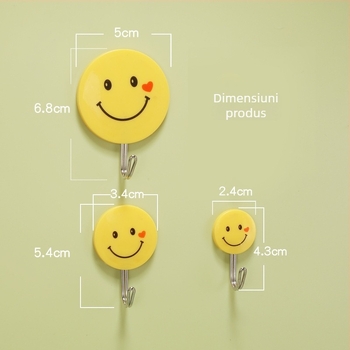 Cârlig autoadeziv din plastic galben, cu față zâmbitoare, design drăguț animat pentru baie, model personalizabil