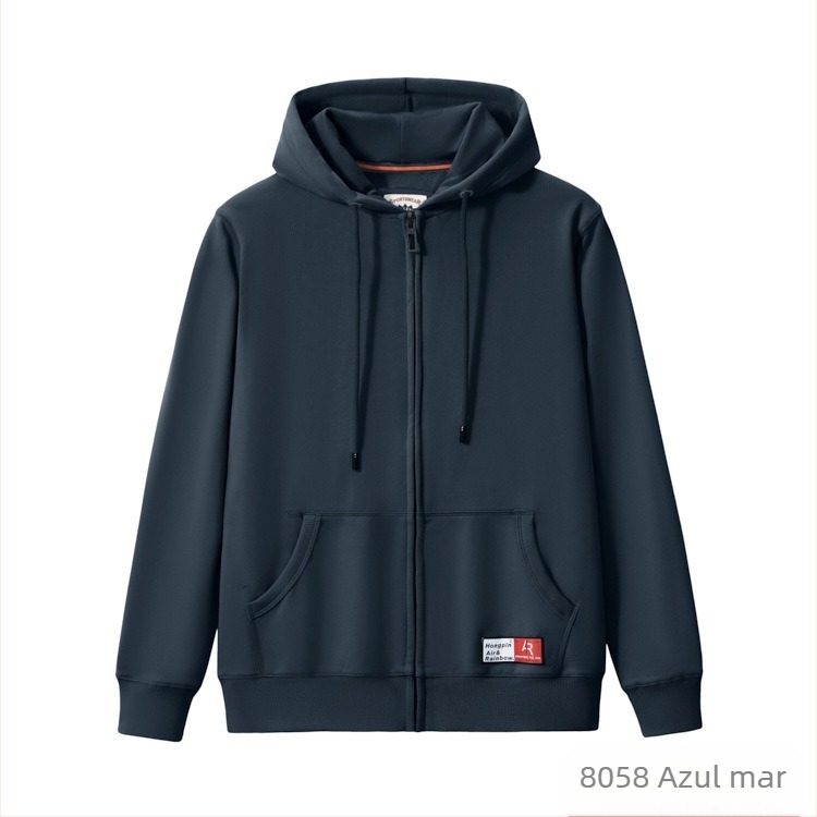 Cardigan cu glugă și fermoar, culoare solidă, stil Hong Kong, croială lejeră, bumbac