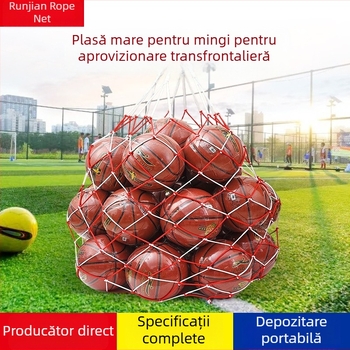 Sac mare din plasă pentru mingi de fotbal, portabil, capacitate 12–25 mingi, pentru școală