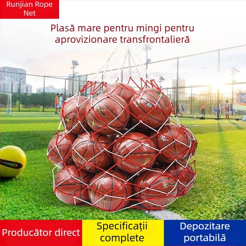 Sac mare din plasă pentru mingi de fotbal, portabil, capacitate 12–25 mingi, pentru școală