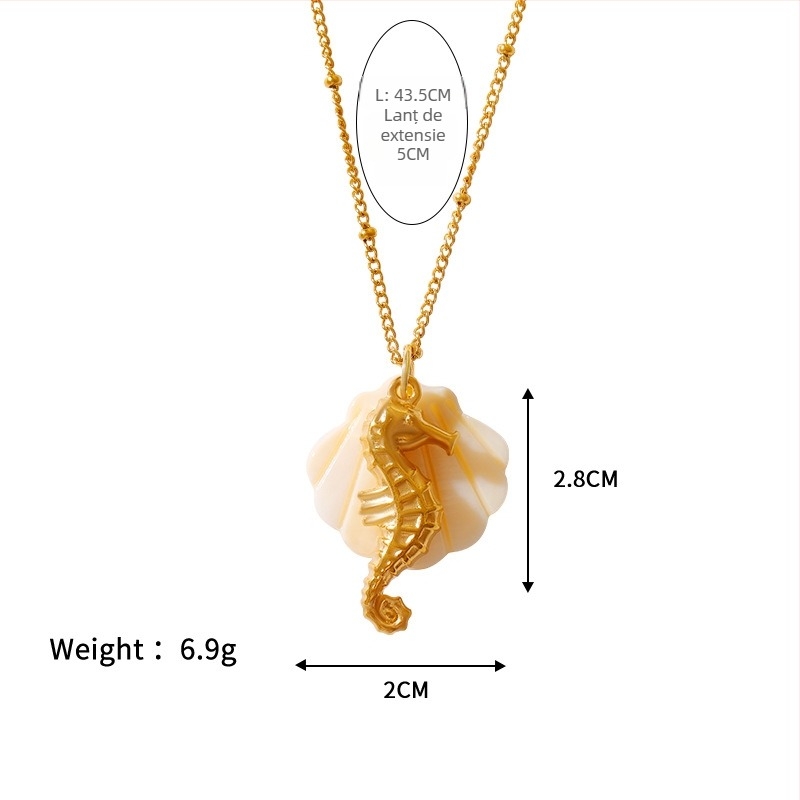 Colier din oțel inoxidabil cu stea de mare și scoică, stil oceanic, unisex, 41–50 cm