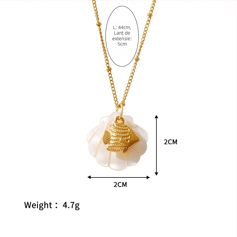 Colier din oțel inoxidabil cu stea de mare și scoică, stil oceanic, unisex, 41–50 cm