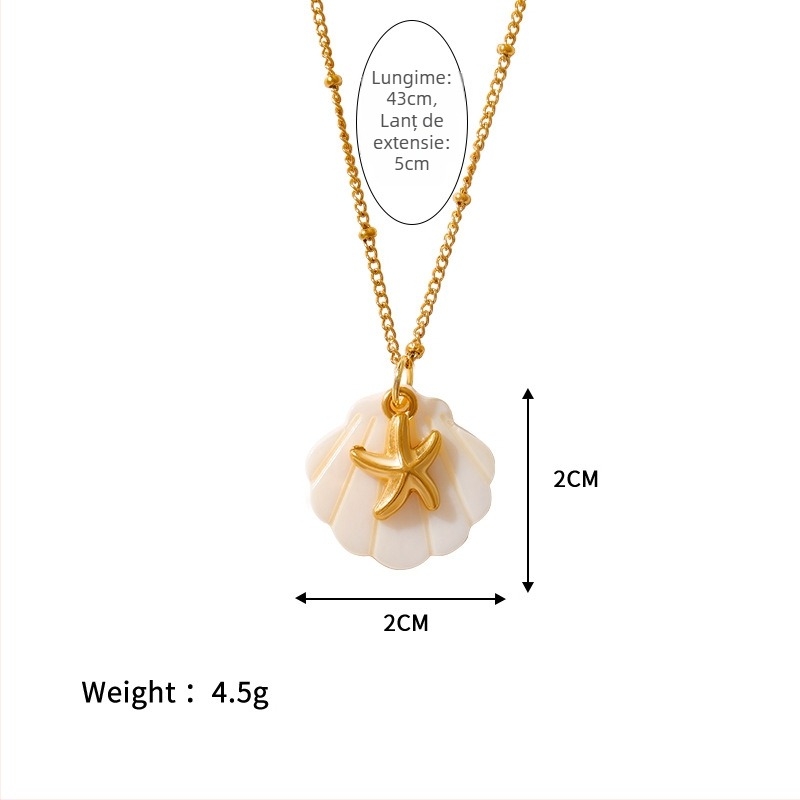 Colier din oțel inoxidabil cu stea de mare și scoică, stil oceanic, unisex, 41–50 cm