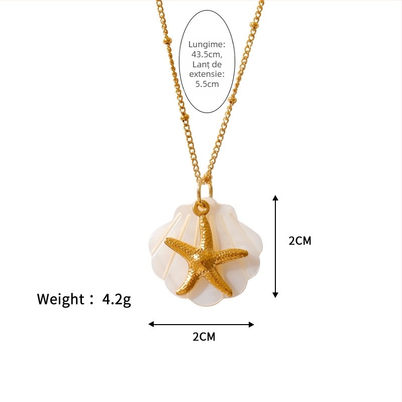 Colier din oțel inoxidabil cu stea de mare și scoică, stil oceanic, unisex, 41–50 cm