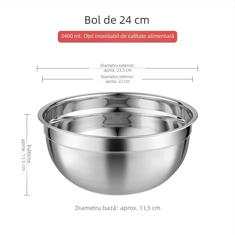 Cuva de amestecare din oțel inoxidabil cu fund din silicon, pentru coacere, amestecarea aluatului și depozitarea fructelor; bază antiderapantă.