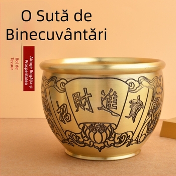 Borcan de orez din alamă, gravat cu o broască de aur, bazin de comoară, decor de birou pentru masă, scrumieră, atrage bogăția.
