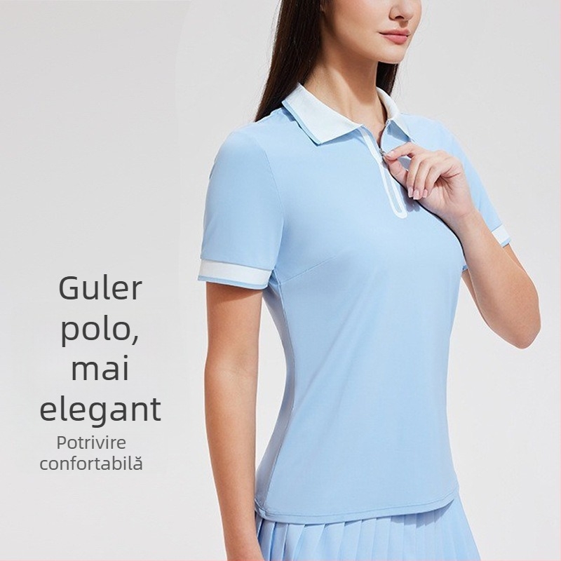 Tricou golf pentru femei, top sportiv de vară, respirabil, slim, pentru fitness și alergare