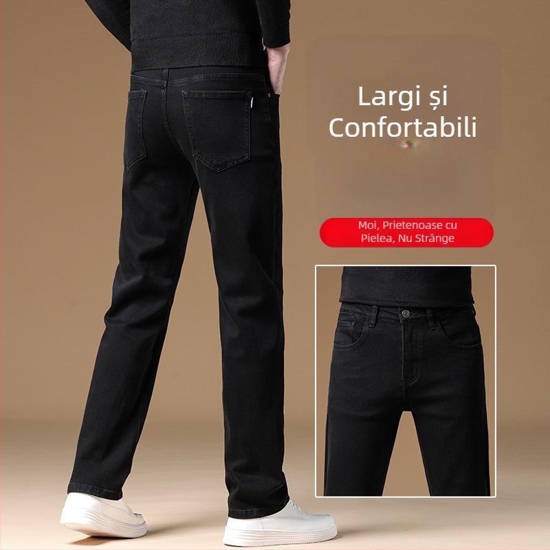Pantaloni negri de bărbați, denim, croială dreaptă, 9/10 lungime, toamnă-iarnă