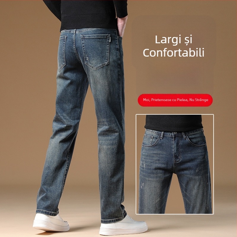 Pantaloni negri de bărbați, denim, croială dreaptă, 9/10 lungime, toamnă-iarnă