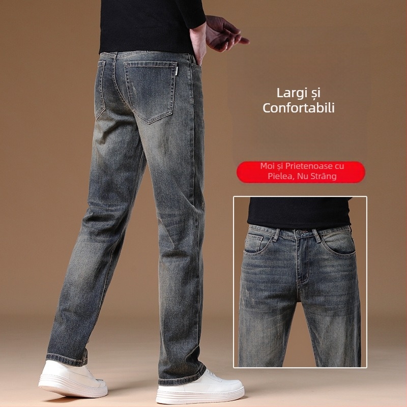 Pantaloni negri de bărbați, denim, croială dreaptă, 9/10 lungime, toamnă-iarnă