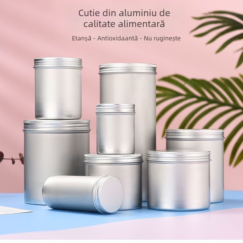 Recipient din aluminiu alimentar pentru ceai, sigilat, cu capac filet, cilindru cilindric pentru călătorii