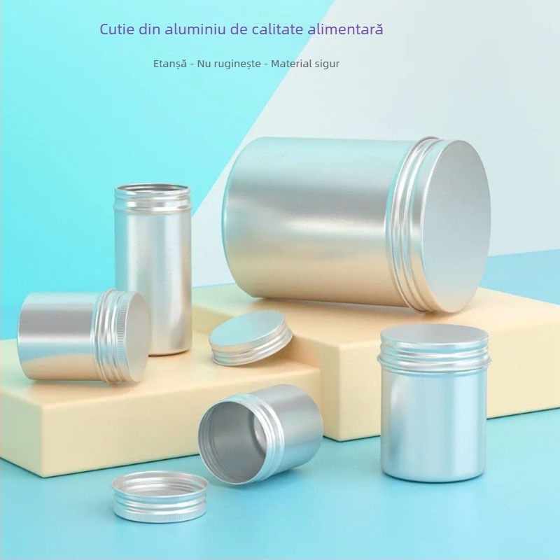 Recipient din aluminiu alimentar pentru ceai, sigilat, cu capac filet, cilindru cilindric pentru călătorii
