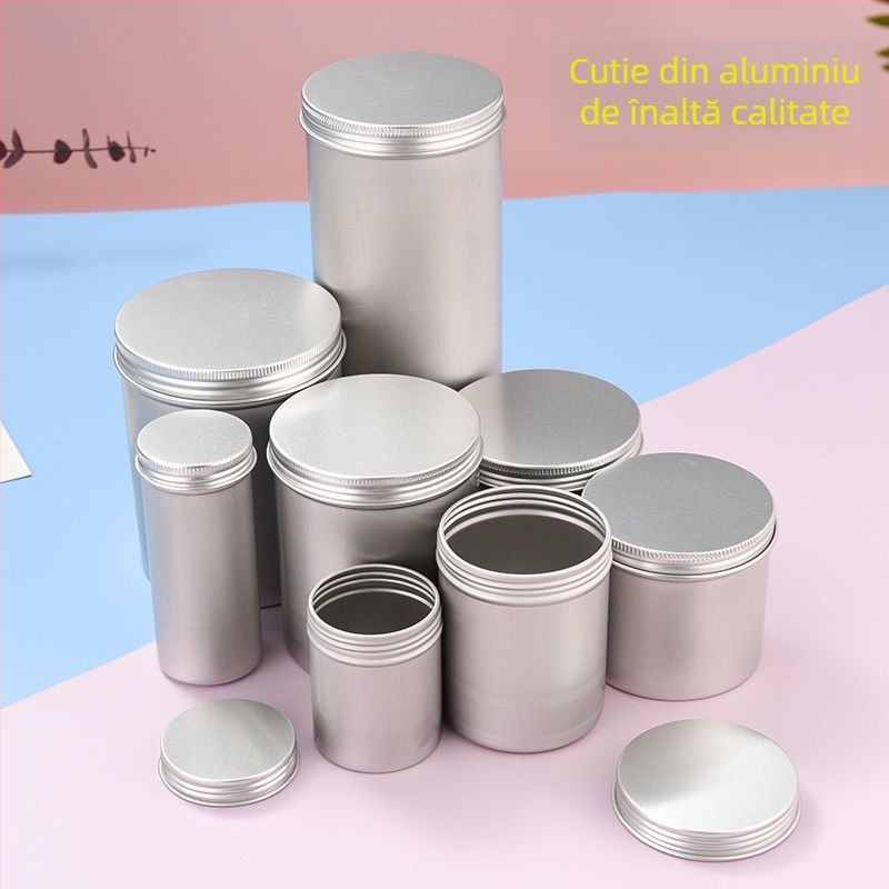 Recipient din aluminiu alimentar pentru ceai, sigilat, cu capac filet, cilindru cilindric pentru călătorii