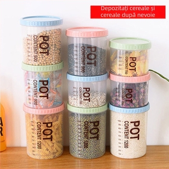 Borcan din plastic pentru depozitare cereale – recipient transparent pentru alimente, cutie de bucătărie