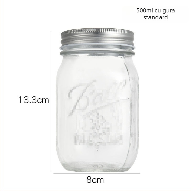 Borcan Mason din sticlă cu capac etanș pentru miere, dulceață, smoothie, ovăz, fructe uscate și cereale