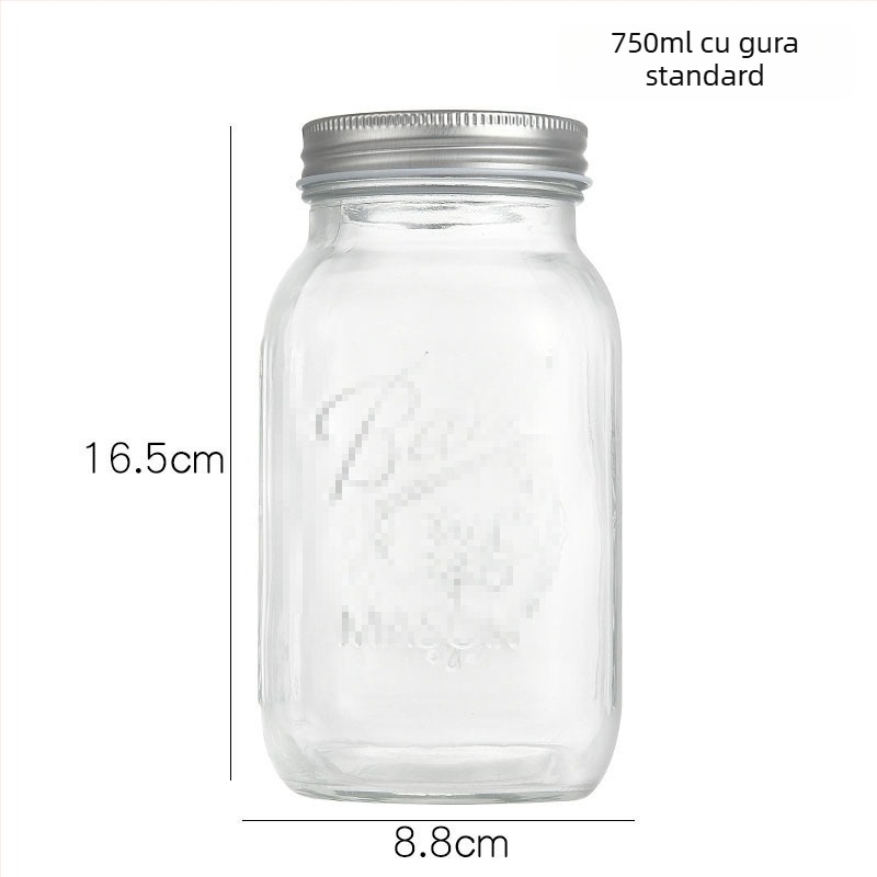 Borcan Mason din sticlă cu capac etanș pentru miere, dulceață, smoothie, ovăz, fructe uscate și cereale