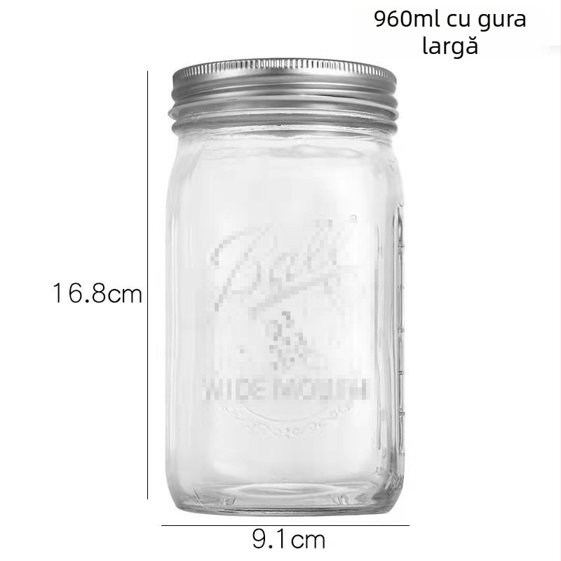 Borcan Mason din sticlă cu capac etanș pentru miere, dulceață, smoothie, ovăz, fructe uscate și cereale