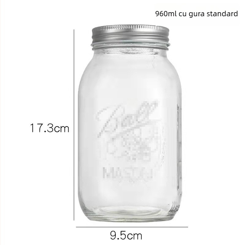 Borcan Mason din sticlă cu capac etanș pentru miere, dulceață, smoothie, ovăz, fructe uscate și cereale