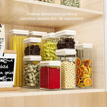 Recipient din plastic sigilat pentru cereale și produse uscate, pătrat, 1-2 L, păstrarea prospețimii
