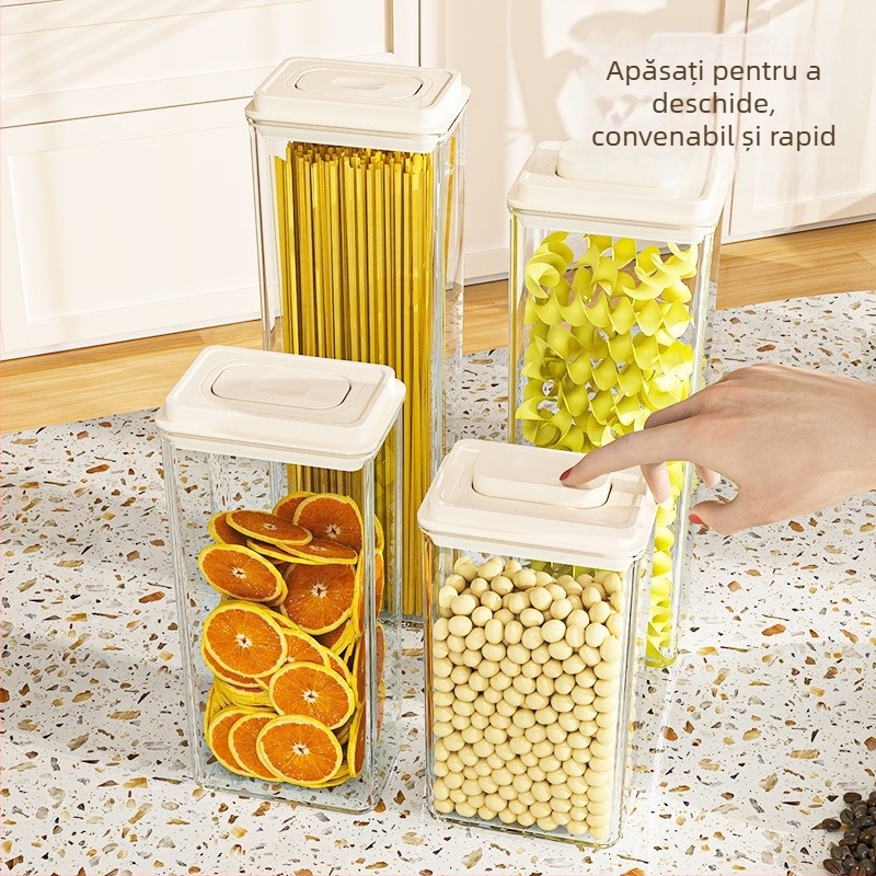 Recipient din plastic sigilat pentru cereale și produse uscate, pătrat, 1-2 L, păstrarea prospețimii