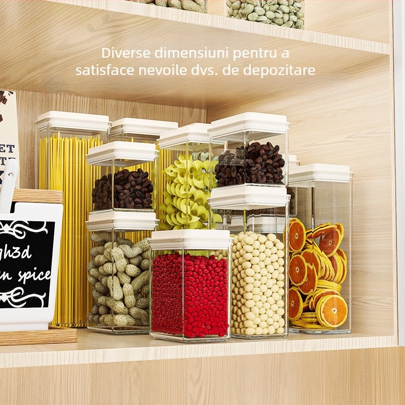 Recipient din plastic sigilat pentru cereale și produse uscate, pătrat, 1-2 L, păstrarea prospețimii
