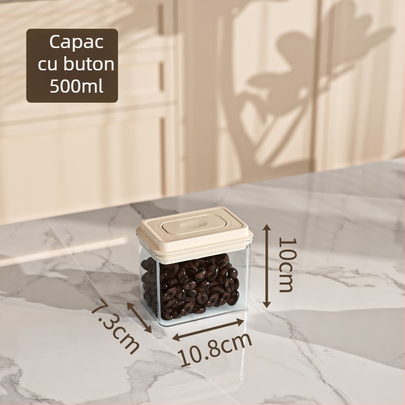 Recipient din plastic sigilat pentru cereale și produse uscate, pătrat, 1-2 L, păstrarea prospețimii