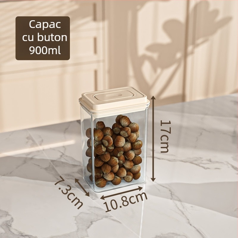Recipient din plastic sigilat pentru cereale și produse uscate, pătrat, 1-2 L, păstrarea prospețimii