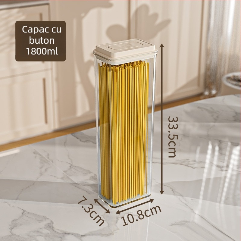 Recipient din plastic sigilat pentru cereale și produse uscate, pătrat, 1-2 L, păstrarea prospețimii