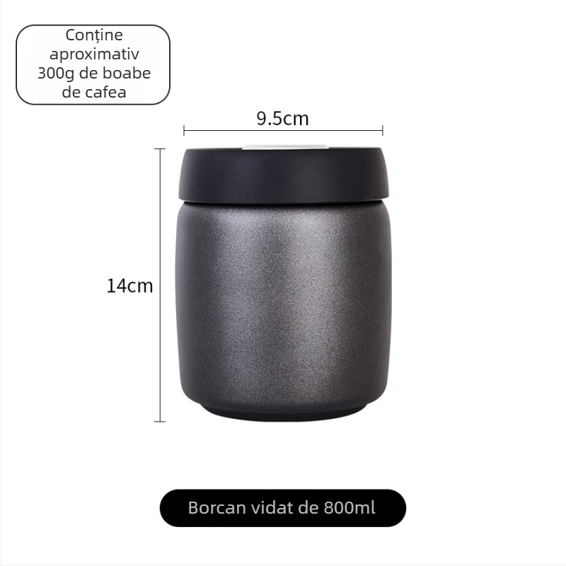 Recipient de cafea sigilat prin vid, 800–1000 ml, oțel inoxidabil 304, protecție la lumină