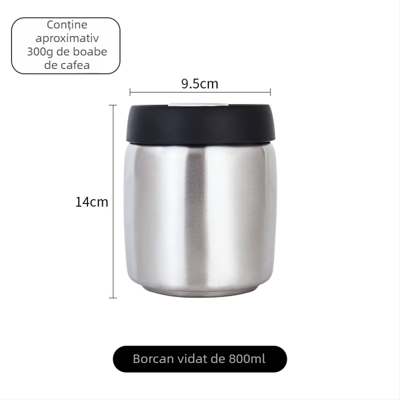 Recipient de cafea sigilat prin vid, 800–1000 ml, oțel inoxidabil 304, protecție la lumină