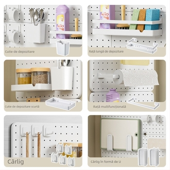 Pegboard perforat, montaj fără găuri, pentru casă, cămin, baie și bucătărie; raft de perete pentru depozitare
