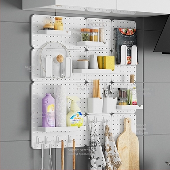 Pegboard perforat, montaj fără găuri, pentru casă, cămin, baie și bucătărie; raft de perete pentru depozitare