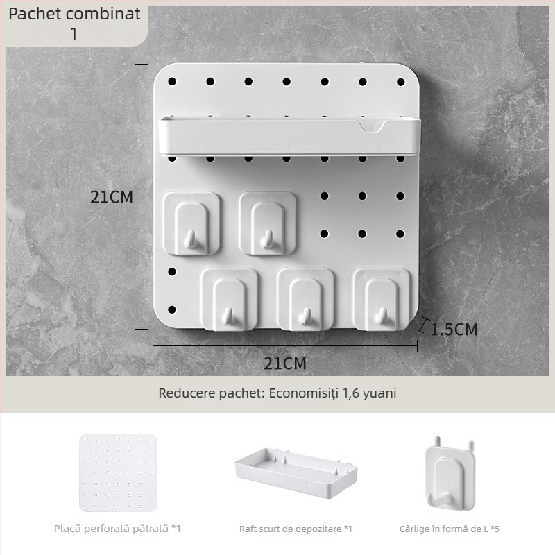 Pegboard perforat, montaj fără găuri, pentru casă, cămin, baie și bucătărie; raft de perete pentru depozitare