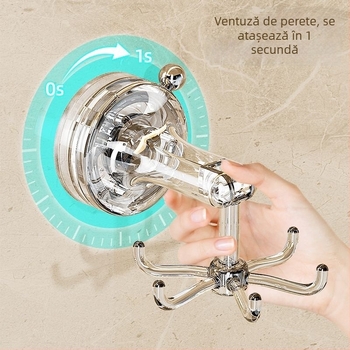 Suport de bucătărie cu ventuză, design rotativ cu șase brațe — fără găuri, raft multifuncțional pentru linguri și spatule