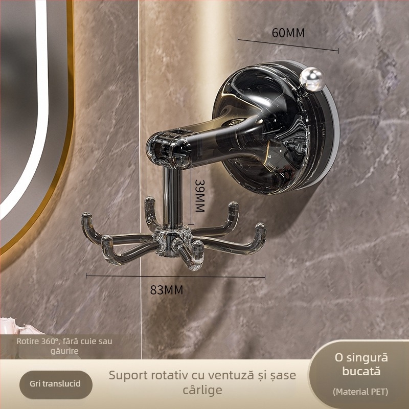 Suport de bucătărie cu ventuză, design rotativ cu șase brațe — fără găuri, raft multifuncțional pentru linguri și spatule
