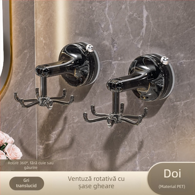 Suport de bucătărie cu ventuză, design rotativ cu șase brațe — fără găuri, raft multifuncțional pentru linguri și spatule