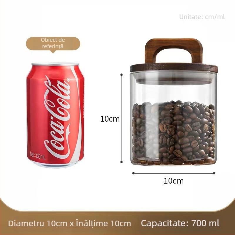 Set de borcănele din sticlă cu mâner din lemn de acacia și capac etanș, borosilicat, 800–1000 ml, pentru cafea, ceai și coajă uscată de mandarină