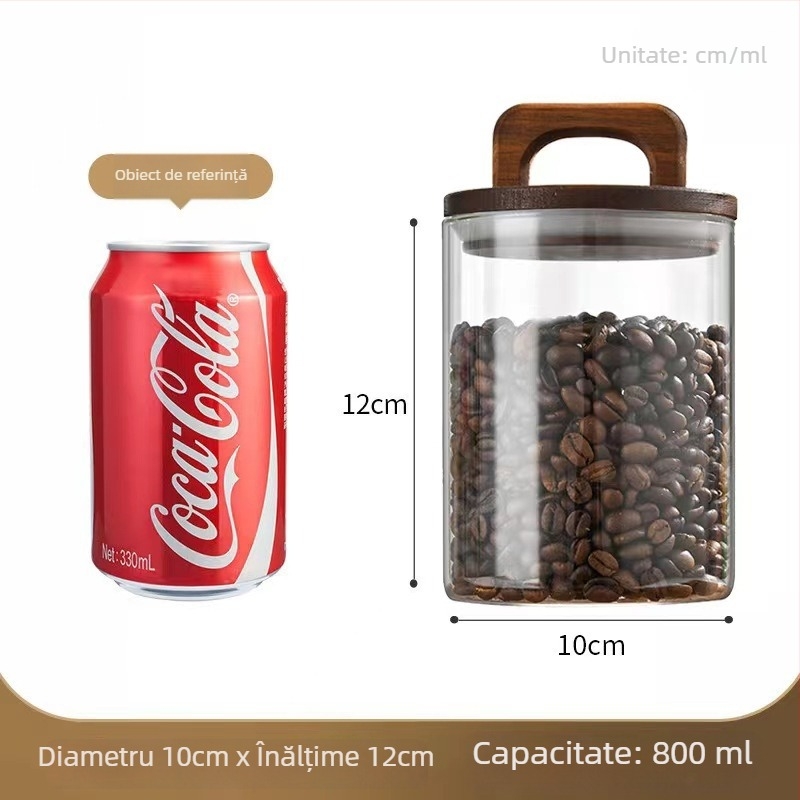 Set de borcănele din sticlă cu mâner din lemn de acacia și capac etanș, borosilicat, 800–1000 ml, pentru cafea, ceai și coajă uscată de mandarină