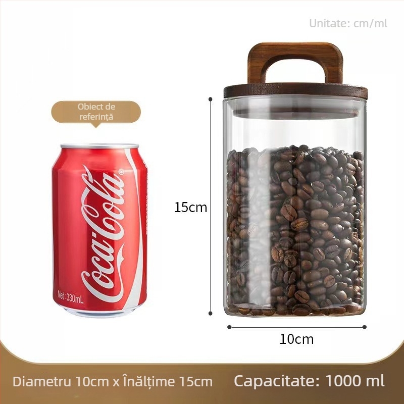 Set de borcănele din sticlă cu mâner din lemn de acacia și capac etanș, borosilicat, 800–1000 ml, pentru cafea, ceai și coajă uscată de mandarină