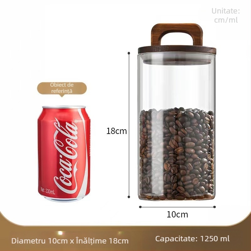 Set de borcănele din sticlă cu mâner din lemn de acacia și capac etanș, borosilicat, 800–1000 ml, pentru cafea, ceai și coajă uscată de mandarină