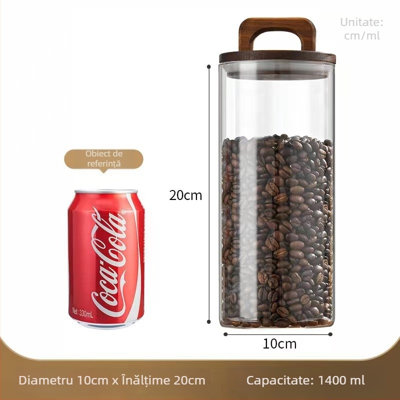 Set de borcănele din sticlă cu mâner din lemn de acacia și capac etanș, borosilicat, 800–1000 ml, pentru cafea, ceai și coajă uscată de mandarină
