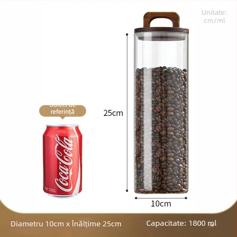 Set de borcănele din sticlă cu mâner din lemn de acacia și capac etanș, borosilicat, 800–1000 ml, pentru cafea, ceai și coajă uscată de mandarină