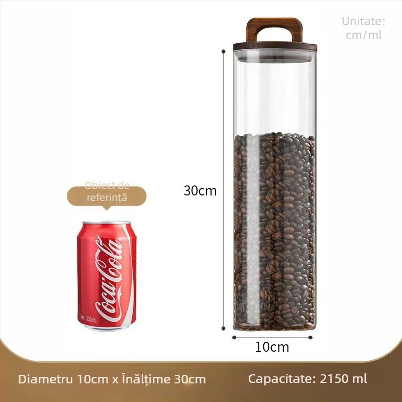 Set de borcănele din sticlă cu mâner din lemn de acacia și capac etanș, borosilicat, 800–1000 ml, pentru cafea, ceai și coajă uscată de mandarină