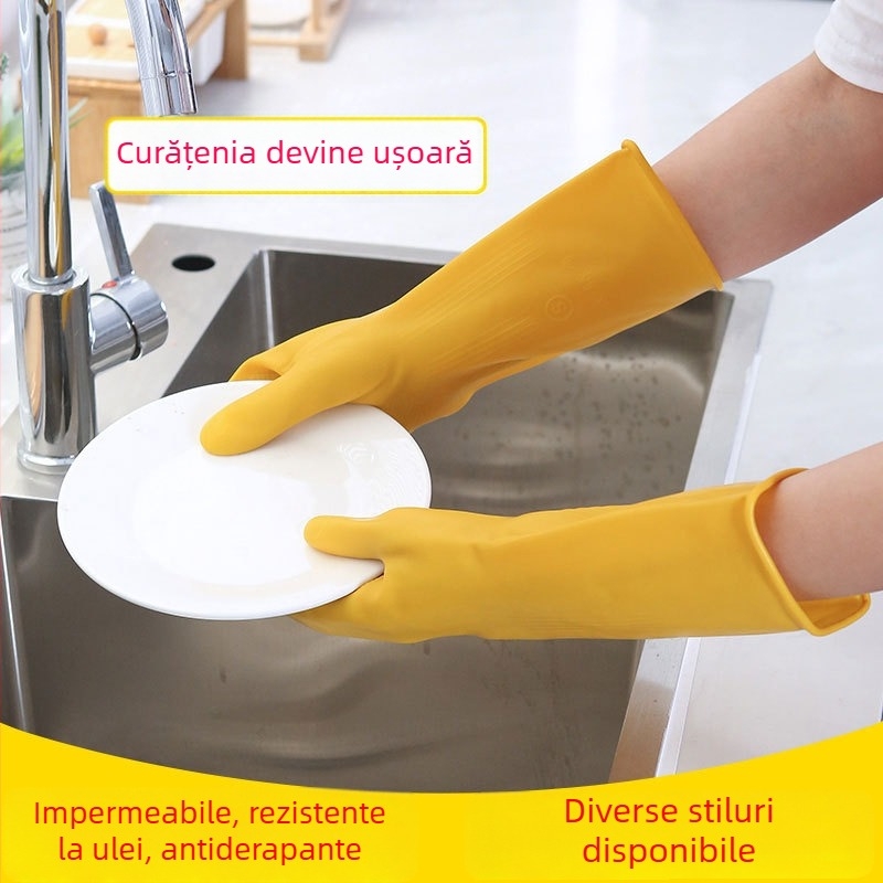 Mănuși de bucătărie din latex, impermeabile și durabile, pentru spălat vase și haine, cu căptușeală din latex, antiderapante și rezistente la uzură