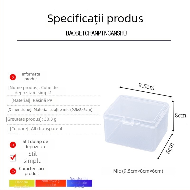 Cutie pătrată din plastic PP, cu capac, pentru depozitarea pieselor mici și a bijuteriilor