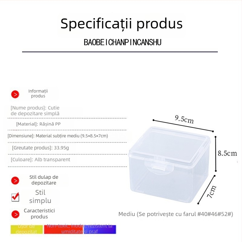 Cutie pătrată din plastic PP, cu capac, pentru depozitarea pieselor mici și a bijuteriilor