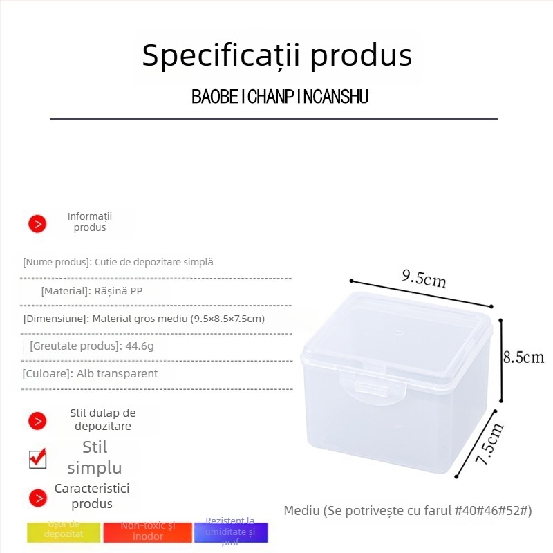 Cutie pătrată din plastic PP, cu capac, pentru depozitarea pieselor mici și a bijuteriilor