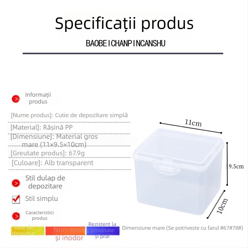 Cutie pătrată din plastic PP, cu capac, pentru depozitarea pieselor mici și a bijuteriilor