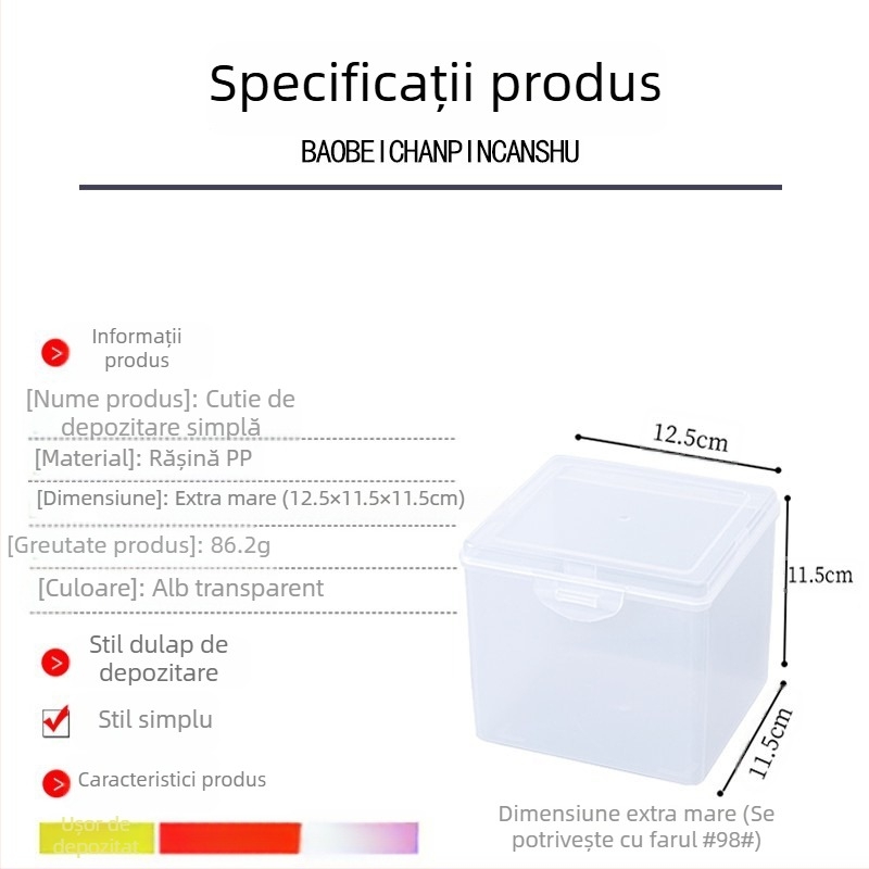 Cutie pătrată din plastic PP, cu capac, pentru depozitarea pieselor mici și a bijuteriilor