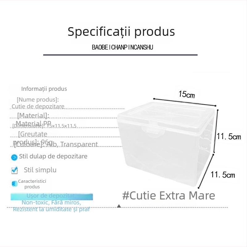 Cutie pătrată din plastic PP, cu capac, pentru depozitarea pieselor mici și a bijuteriilor